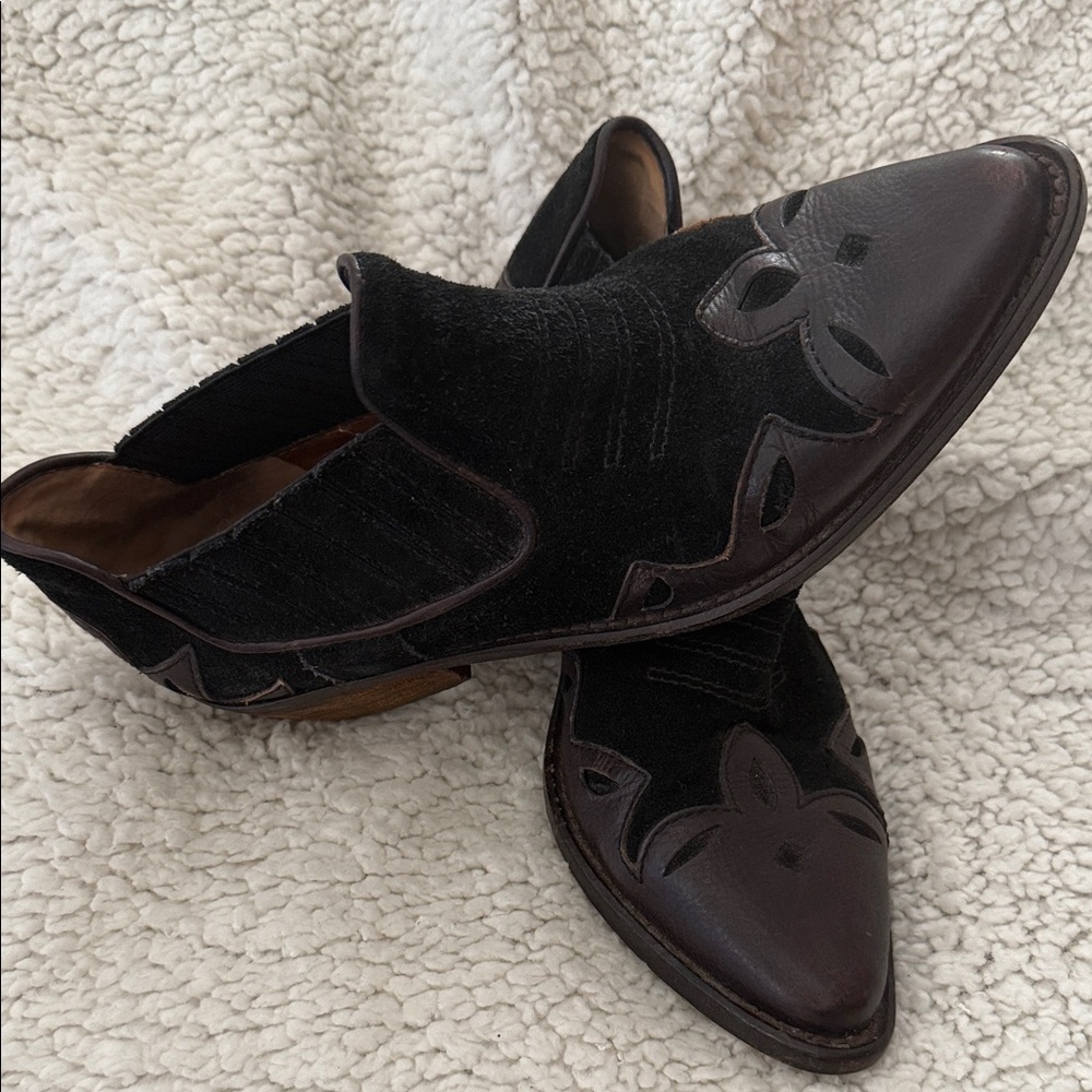 Lucky Brand Black and Dark Brown Ankle Booties